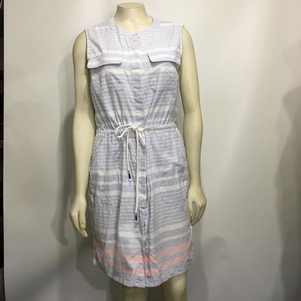 Vineyard Vines 4 Blue White Striped Cotton Sleeveless Sundress Drawstring Waist